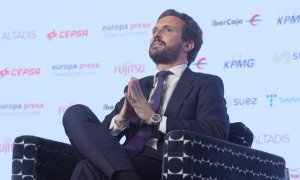 El residente del Partido Popular, Pablo Casado, interviene en un Desayuno Informativo de Europa Press.