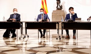 Taula institucional sobre el futur de l'Aeroport de Barcelona, al Palau de la Generalitat, el 14 de juny del 2021.