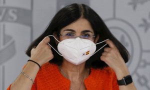 La ministra de Sanidad, Carolina Darias, ofrece una rueda de prensa tras la reunión del Consejo Interterritorial del Sistema Nacional de Salud, este miércoles en La Moncloa.