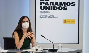 La ministra de Derechos Sociales, Ione Belarra, participa en la rueda de prensa posterior a la reunión del Consejo de Ministros, este martes en el complejo del Palacio de la Moncloa, en Madrid.