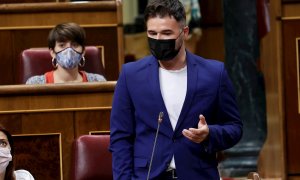 El portavoz de ERC, Gabriel Rufián, interviene en la sesión de control del Congreso celebrada este miércoles y con los indultos casi como asunto monográfico.