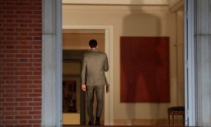 Pedro Sánchez, tras su declaración institucional en el Palacio de la Moncloa.