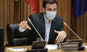 El ministro de Consumo, Alberto Garzón, interviene en una Comisión de Sanidad y Consumo en el Congreso, a 16 de junio de 2021.