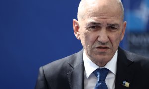 El primer ministro de Eslovenia, Janez Jansa, en la cumbre de la OTAN del pasado 14 de junio.