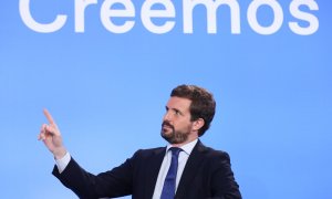 El presidente nacional del Partido Popular, Pablo Casado, durante el curso ‘España, Europa y libertad’, a 6 de julio de 2021, en El Escorial, Madrid, (España)