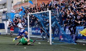 Una imatge del gol que va certificar l'ascens de l'Europa a la Segona Divisió RFEF.