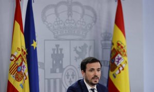 Alberto Garzón compareciendo tras el Consejo de Ministros este martes