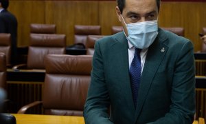 El presidente de la Junta de Andalucía, Juanma Moreno, en el Parlamento andaluz.