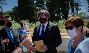 El expresident Carles Puigdemont; durante el acto de celebración de los 60 años de Òmnium Cultural, a 16 de julio de 2021, en Elna, (Francia)