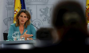 La ministra para la Transición Ecológica, Teresa Ribera, durante la rueda de prensa posterior a la reunión del Consejo de Ministros, en el complejo del Palacio de la Moncloa. EFE/Juan Carlos Hidalgo