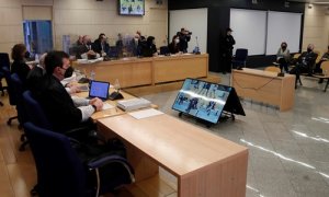 Vista general del tribunal durante el juicio por la presunta caja 'b' del PP, el 8 de febrero de 2021, en la sede de la Audiencia Nacional en San Fernando de Henares (Madrid).