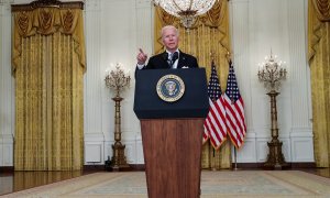 El presidente de EEUU, Joe Biden, durante  su discurso a la nación por la situación en Afganistán. REUTERS/Leah Millis