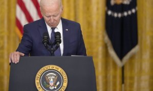 El presidente de EEUU, Joe Biden, durante su intervención tras los atentados cerca del aeropuerto de Kabul.