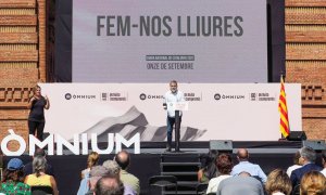 Jordi Cuixart durant el seu parlament en l'acte d'Òmnium Cultural per aquesta Diada de 2021.