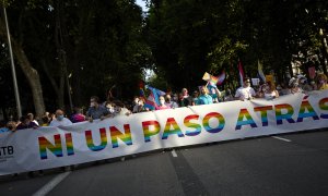 Varias personas durante la manifestación del Orgullo LGTBI, el pasado 3 de julio de 2021, en Madrid.