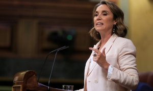 La portavoz parlamentaria del PP, Cuca Gamarra, interviene durante la sesión plenaria del Congreso de los Diputados celebrada este martes en Madrid (21-9-2021)