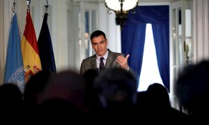 El presidente del Gobierno, Pedro Sánchez, durante su rueda de prensa en Nueva York.