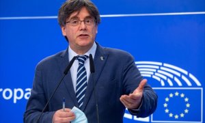 Foto de archivo. Carles Puigdemont en una rueda de prensa en el Parlamento Europeo (Bruselas).