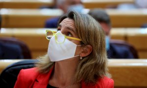 La ministra de Transición Ecológica y Reto Demográfico, Teresa Ribera, durante una sesión de control en el pleno del Senado este martes en Madrid.