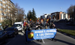 Varias personas participan en una marcha neonazi en Madrid (España), a 13 de febrero de 2021.