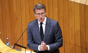 El presidente de la Xunta de Galicia, Alberto Núñez Feijóo, durante el debate del Estado de la Autonomía de Galicia, en el Parlamento gallego, a 13 de octubre de 2021,.