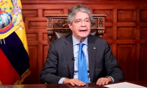 El Presidente de Ecuador, Guillermo Lasso, este lunes durante su comparecencia en Quito.