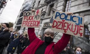 Manifestación contra las nuevas restricciones de la ley del aborto en Varsovia, Polonia.