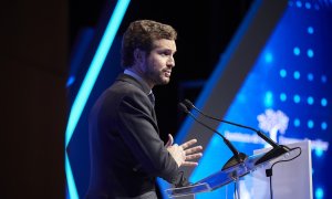 El líder del Partido Popular, Pablo Casado, interviene durante en el XXIV Congreso Nacional de la Empresa Familiar en el Palacio de Congresos y Auditorio Baluarte, en Pamplona. E.P./Eduardo Sanz