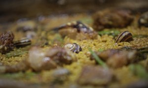 Rodrigo de la Calle, chef del El Invernadero y con una estrella Michelín, prepara en su restaurante una Paella Alicantina para llevar, a 21 de mayo de 2020.