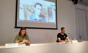 La roda de premsa en què s'ha presentat el manifest contra la candidatura als Jocs Olímpics d'Hivern, amb Kilian Jornet en intervenció telemàtica.