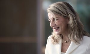 La vicepresidenta segunda y ministra de Trabajo y Economía Social, Yolanda Díaz, en el acto de inauguración de las Jornadas sobre Economía Circular 'De comprar, usar y tirar a reciclar y reutilizar', en el Colegio Oficial de Arquitectos de Madrid (COAM),