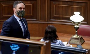 02/12/2021.- El líder de VOX, Santiago Abascal, asiste al Pleno del Congreso que se celebra, este jueves, en Madrid. EFE/ Javier Lizón