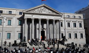 Acto institucional celebrado con motivo de 43 aniversario de la Constitución, este lunes 6 de diciembre de 2021 en el exterior del Congreso.