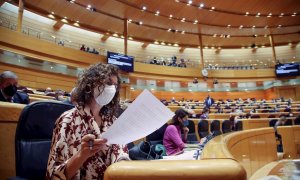 La ministra de Hacienda, María Jesús Montero, en el pleno en el Senado que debate los vetos presentados al proyecto de ley de presupuestos generales del Estado de 2022 este 9 de diciembre de 2021.