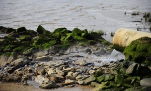 Una tubería de poste vierte residuos químicos en la ría de Huelva.