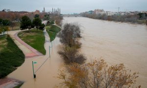 Varios parques ribereños de Zaragoza han tenido que ser cerrados por la crecida del Ebro.