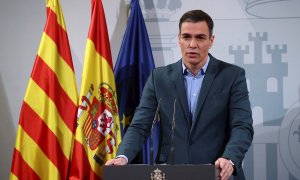 19/12/2021 El presidente del Gobierno, Pedro Sánchez, durante la rueda de prensa posterior a la reunión con Teresa Cunilleraen la Delegación del Gobierno de Catalunya, en Barcelona