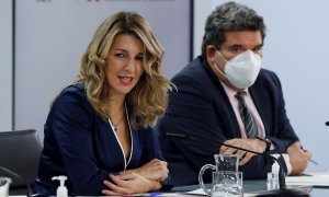 28/12/2021 La ministra de Trabajo, Yolanda Díaz, y el ministro José Luis Escrivá en la rueda de prensa posterior a la reunión semanal del Consejo de Ministros