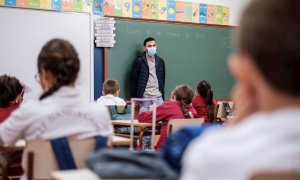 Una clase del colegio de infantil y primaria Nanda Cambres, de Las Palmas de Gran Canaria, en su primer día tras la vuelta de vacaciones.