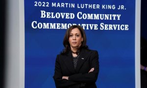 La vicepresidenta de EEUU, Kamala Harris, antes de intervenir en un acto en la Casa Blanca en recuerdo de Martin Luther King. REUTERS/Kevin Lamarque