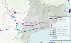 Mapa de les línies de molt alta tensió projectades a Catalunya.