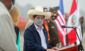 9/2/22-Pedro Castillo, presidente de Perú, durante un evento por la donación estadounidense de cuatro hospitales de campaña (27/08/2021) en Lima.