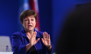 La directora gerente del FMI, Kristalina Georgieva, durante un panel de discusión en la Cumbre Climática de la ONU COP26 en Glasgow el 3 de noviembre de 2021.