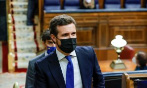 15/02/2022 - El presidente del Partido Popular, Pablo Casado, durante el pleno de este martes en el Congreso de los Diputados, en Madrid.