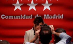 La presidenta de la Comunidad de Madrid, Isabel Díaz Ayuso durante la rueda de prensa ofrecida en la Real Casa de Correos de Madrid este jueves.