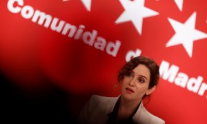 La presidenta de la Comunidad de Madrid, Isabel Díaz Ayuso durante la rueda de prensa ofrecida en la Real Casa de Correos de Madrid el 17 de febrero de 2022.