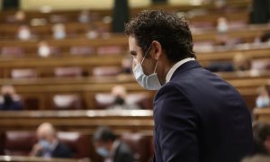 El secretario general del Partido Popular, Teodoro García Egea, en una sesión de control al Gobierno en el Congreso de los Diputados, a 20 de octubre de 2021, en Madrid