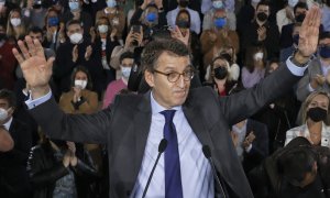 Alberto Núñez Feijóo, a su llegada a la dirección del PP de Galicia, antes de confirmar su candidatura a presidir el partido.