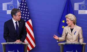 Antony Blinken y Ursula Von der Leyen durante su comparecencia conjunta en Bruselas este 4 de marzo de 2022.