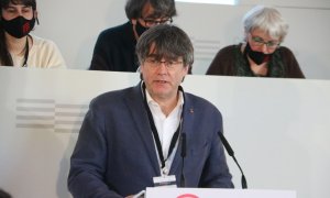 05/03/2022 - El president del Consell de la República, Carles Puigdemont, en el seu discurs d'aquest dissabte, a Canet de Rosselló.